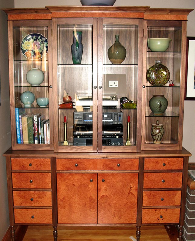 Custom Walnut and Madrona Burl Hutch